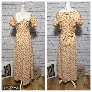 Vintage Sears 70s? Cottage core Maxi Dress Collared Polyester Floral Print ~ 14